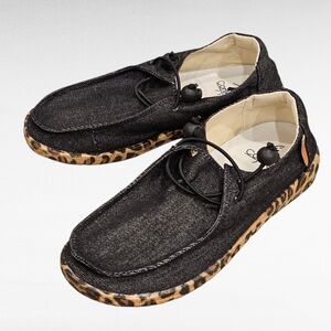 Corkys Kayak Black Leopard Shoes Size 6